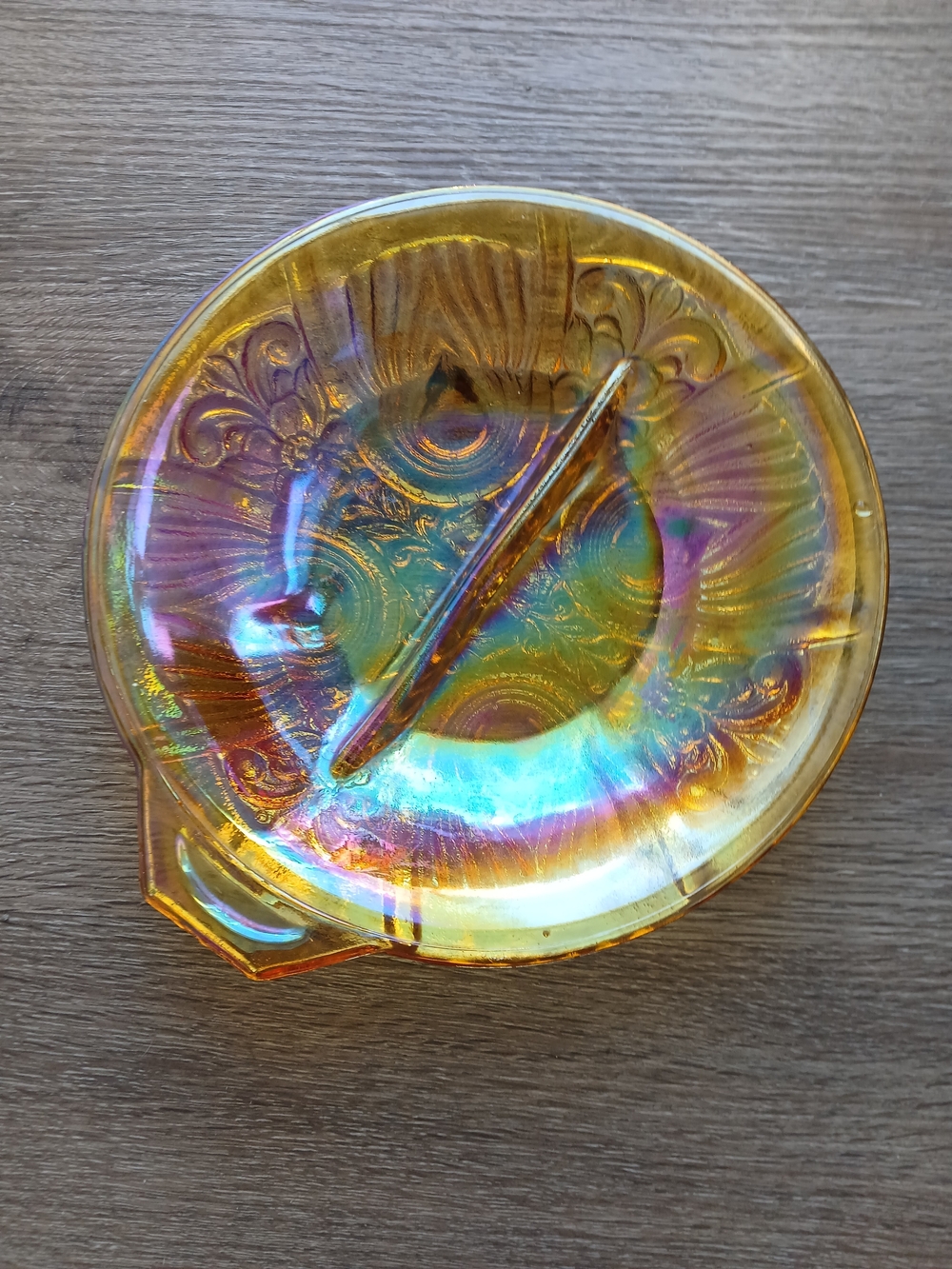 Iridescent Marigold Divided Glass/ Indiana Glass